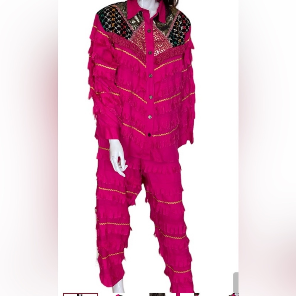 Vintage pink fringe pants suit